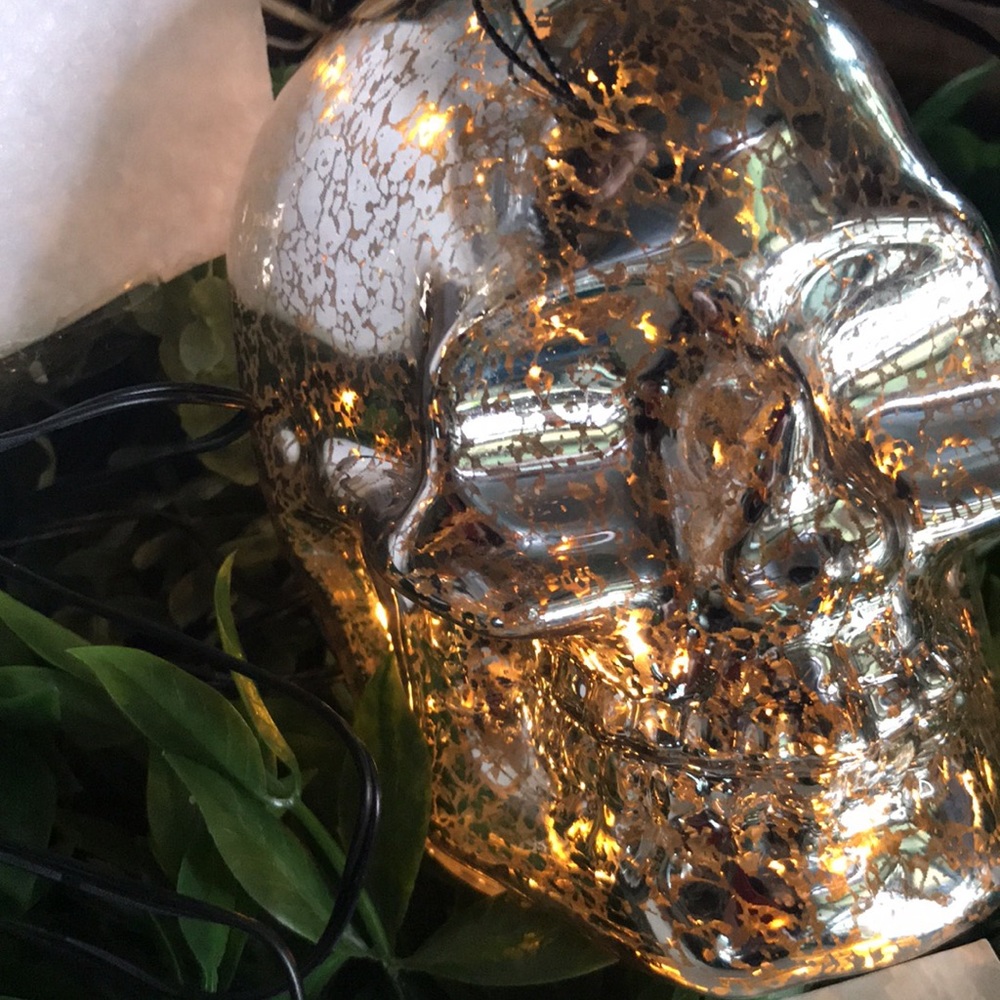 Pottery Barn Spooky Silver Mercury Style Warm Glow LED Light Up Skulls ππ· - Picture 8 of 17
